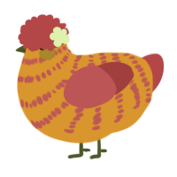 A orange and red chicken with a bar pattern