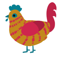 A ochre and crimson chicken with a bar pattern