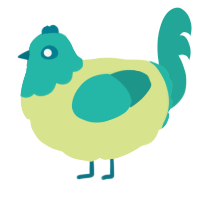 A lemon and turquoise chicken with a head pattern