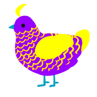 A violet and yellow chicken with a lace pattern