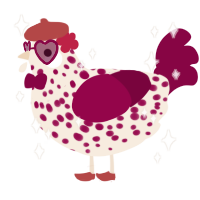 A cream and maroon chicken with a speckle pattern