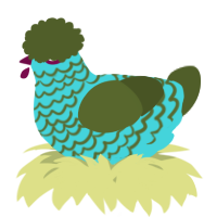 A aqua and olive chicken with a lace pattern