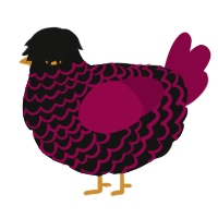 A black and maroon chicken with a lace pattern