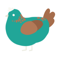 A turquoise and brown chicken with a neck-speckle pattern