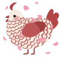A cream and red chicken with a lace pattern