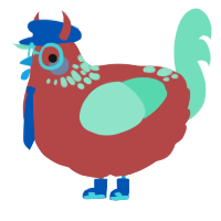 A red and mint chicken with a neck-speckle pattern