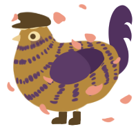 A gold and indigo chicken with a bar pattern