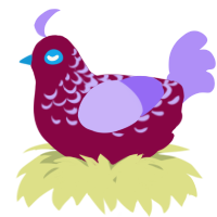 A maroon and lilac chicken with a half-lace pattern