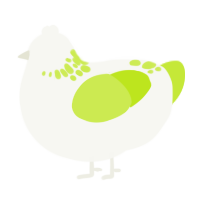 A white and lime chicken with a neck-speckle pattern