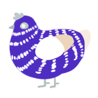 A indigo and cream chicken with a bar pattern