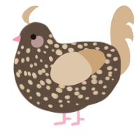 A bark and beige chicken with a speckle pattern