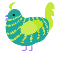 A turquoise and lime chicken with a bar pattern