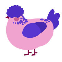 A pink and indigo chicken with a neck-speckle pattern