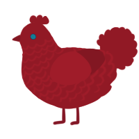 A crimson chicken with a lace pattern