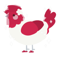 A white and crimson chicken with a head pattern