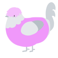 A lavender and mist chicken with a head pattern
