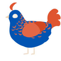 A ultramarine and vermilion chicken with a half-lace pattern