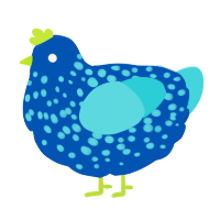 A ultramarine and aqua chicken with a speckle pattern