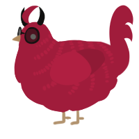 A crimson chicken with a half-bar pattern