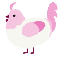 A white and pink chicken with a head pattern