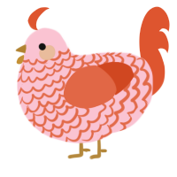 A rose and vermilion chicken with a lace pattern