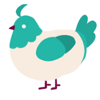 A cream and turquoise chicken with a head pattern