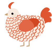 A cream and vermilion chicken with a lace pattern
