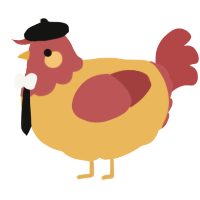 A honey and red chicken with a head pattern