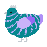 A teal and lilac chicken with a bar pattern
