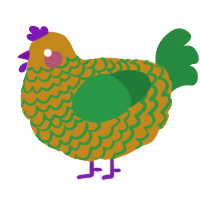 A ochre and viridian chicken with a lace pattern
