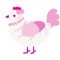 A white and pink chicken with a half-bar pattern