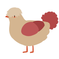 A beige and red chicken