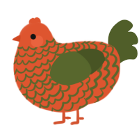 A vermilion and olive chicken with a lace pattern