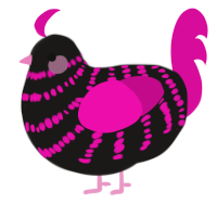 A sable and fuchsia chicken with a bar pattern