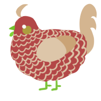 A red and beige chicken with a lace pattern