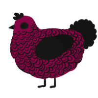 A maroon and black chicken with a double-lace pattern