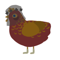 A red and ochre chicken with a half-lace pattern