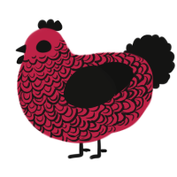 A crimson and black chicken with a double-lace pattern
