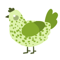 A apple and chartreuse chicken with a speckle pattern