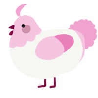 A white and pink chicken with a head pattern