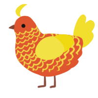 A vermilion and yellow chicken with a lace pattern