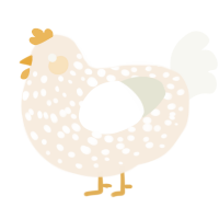 A cream and white chicken with a speckle pattern