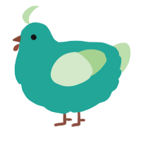 A turquoise and gluppy chicken
