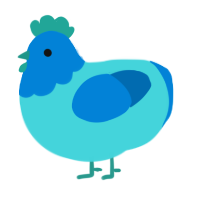 A aqua and sapphire chicken with a head pattern