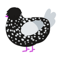 A sable and mist chicken with a speckle pattern
