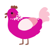 A fuchsia and rose chicken with a neck-speckle pattern