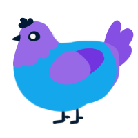 A sky and blurple chicken with a head pattern