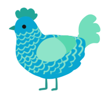 A cerulean and mint chicken with a lace pattern