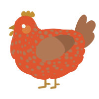 A vermilion and brown chicken with a speckle pattern