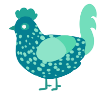 A sea and mint chicken with a speckle pattern